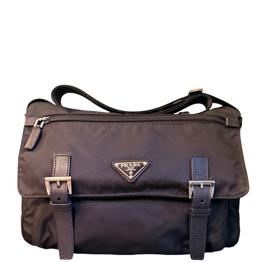 PRADA BLACK NYLON MESSANGER CROSSBODY BAG