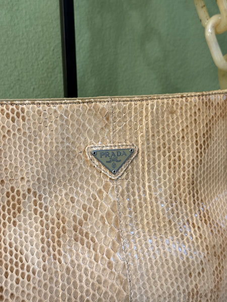 PRADA BEIGE PYTON CHAIN SHOULDER BAG