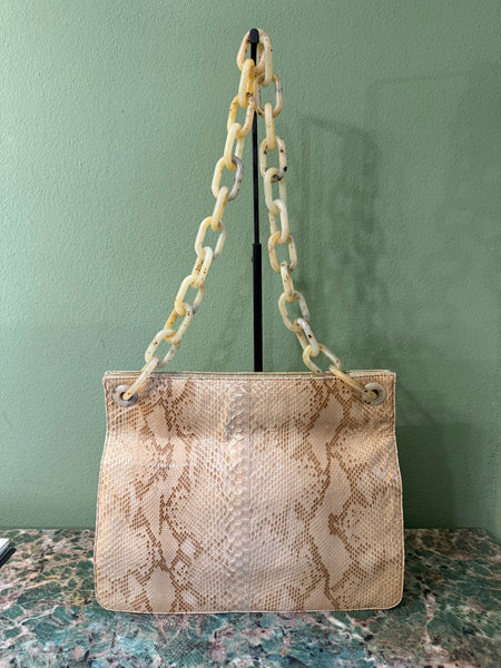 PRADA BEIGE PYTON CHAIN SHOULDER BAG