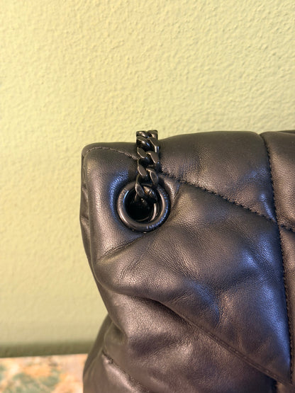 SAINT LAURENT BLACK SMALL LOULOU PUFFER SHOULDER BAG