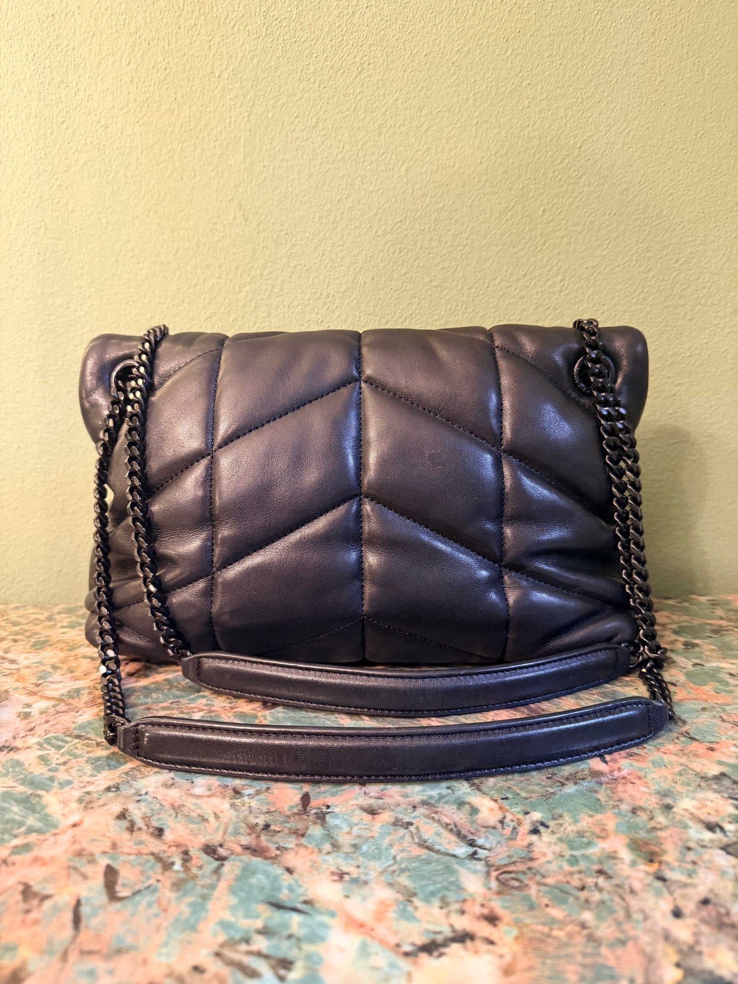 SAINT LAURENT BLACK SMALL LOULOU PUFFER SHOULDER BAG