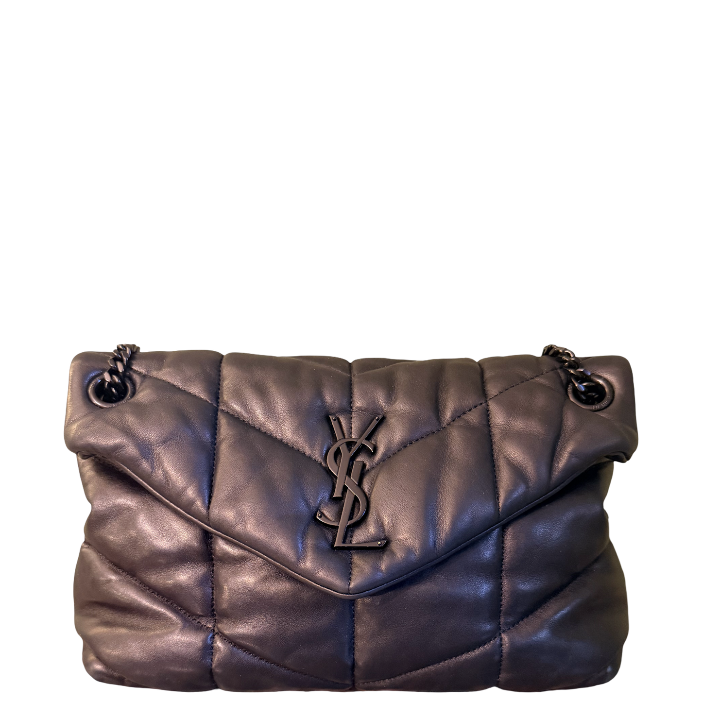 SAINT LAURENT BLACK SMALL LOULOU PUFFER SHOULDER BAG