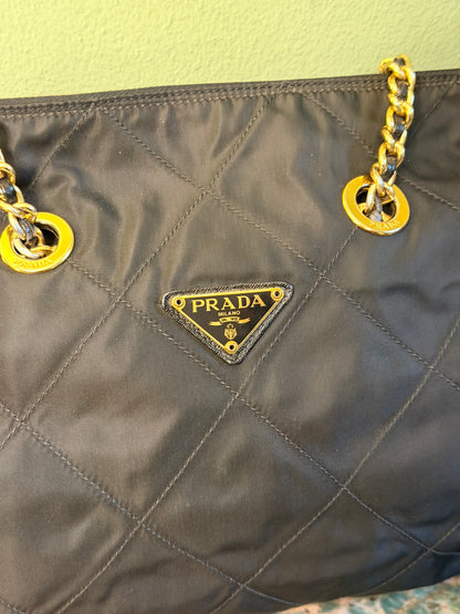 PRADA BLACK NYLON CHAIN SHOPPING TOTE