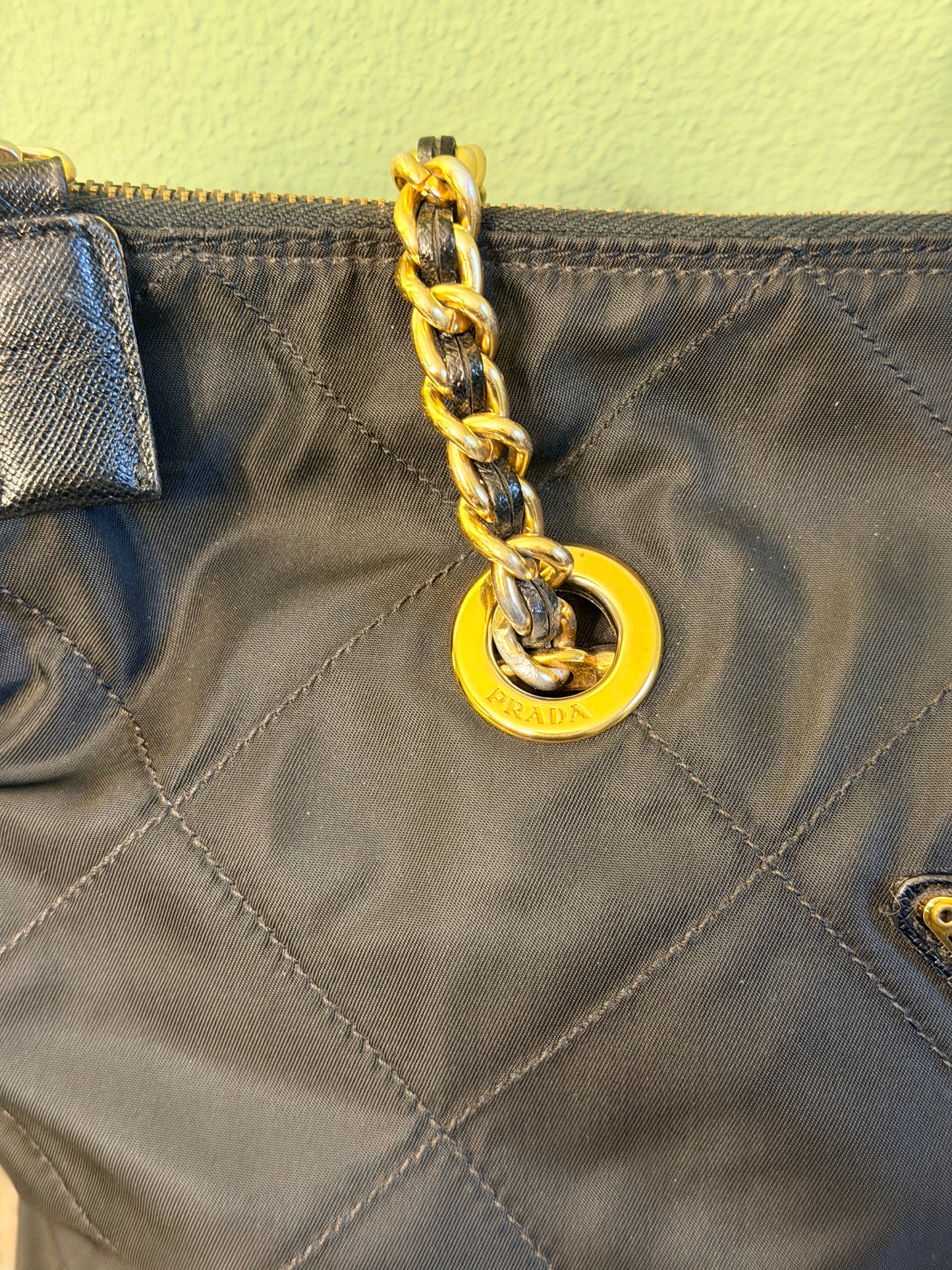 PRADA BLACK NYLON CHAIN SHOPPING TOTE