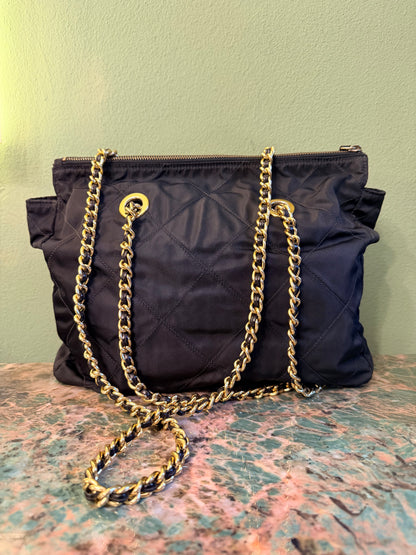 PRADA BLACK NYLON CHAIN SHOPPING TOTE