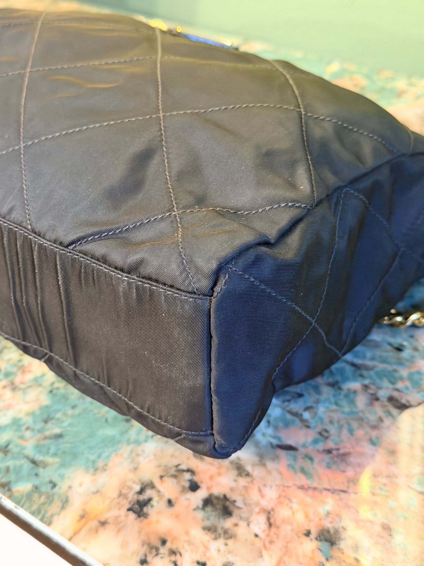 PRADA BLACK NYLON CHAIN SHOPPING TOTE