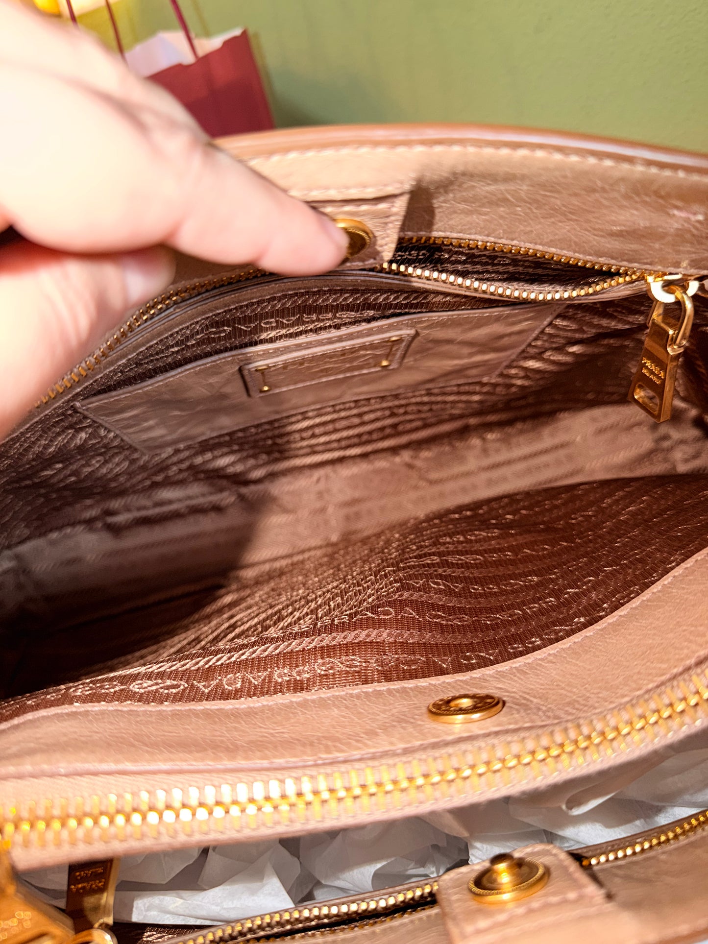 PRADA DARK BEIGE TWO EAY HANDBAG