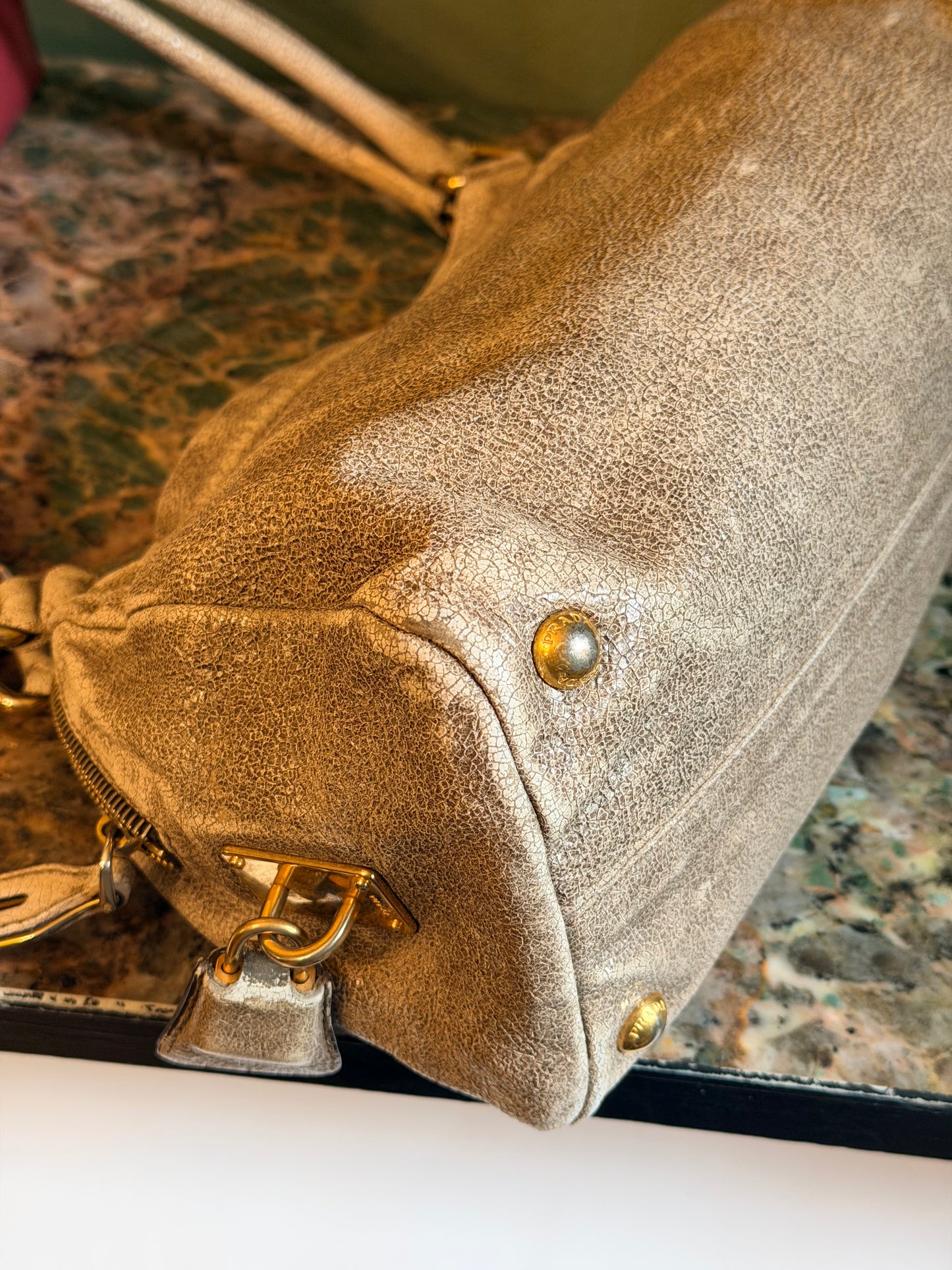 PRADA CRAQUELE LEATHER SHOULDER BAG