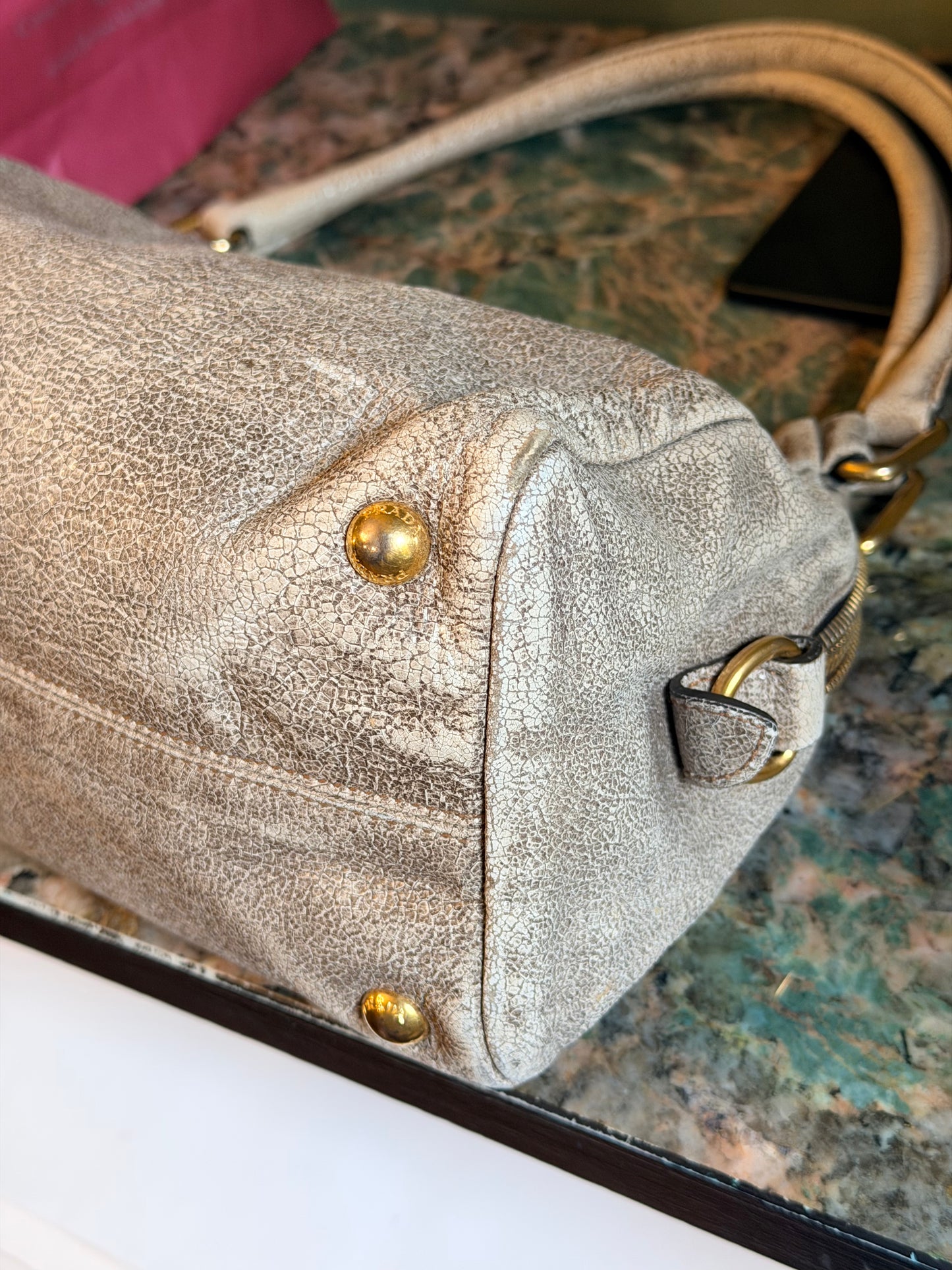 PRADA CRAQUELE LEATHER SHOULDER BAG