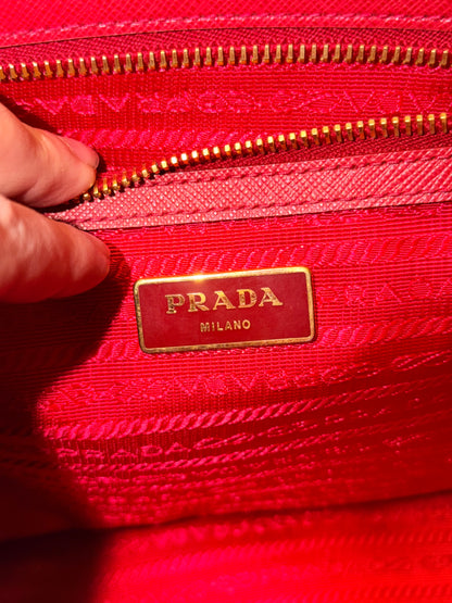 PRADA RED SAFFIANO SMALL GALLERIA HANDBAG