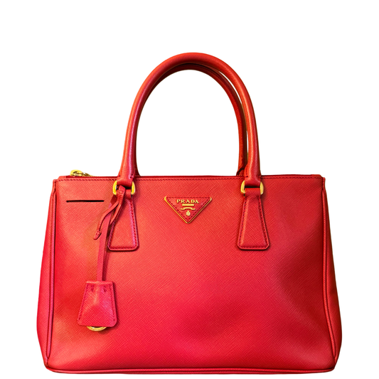 PRADA RED SAFFIANO SMALL GALLERIA HANDBAG