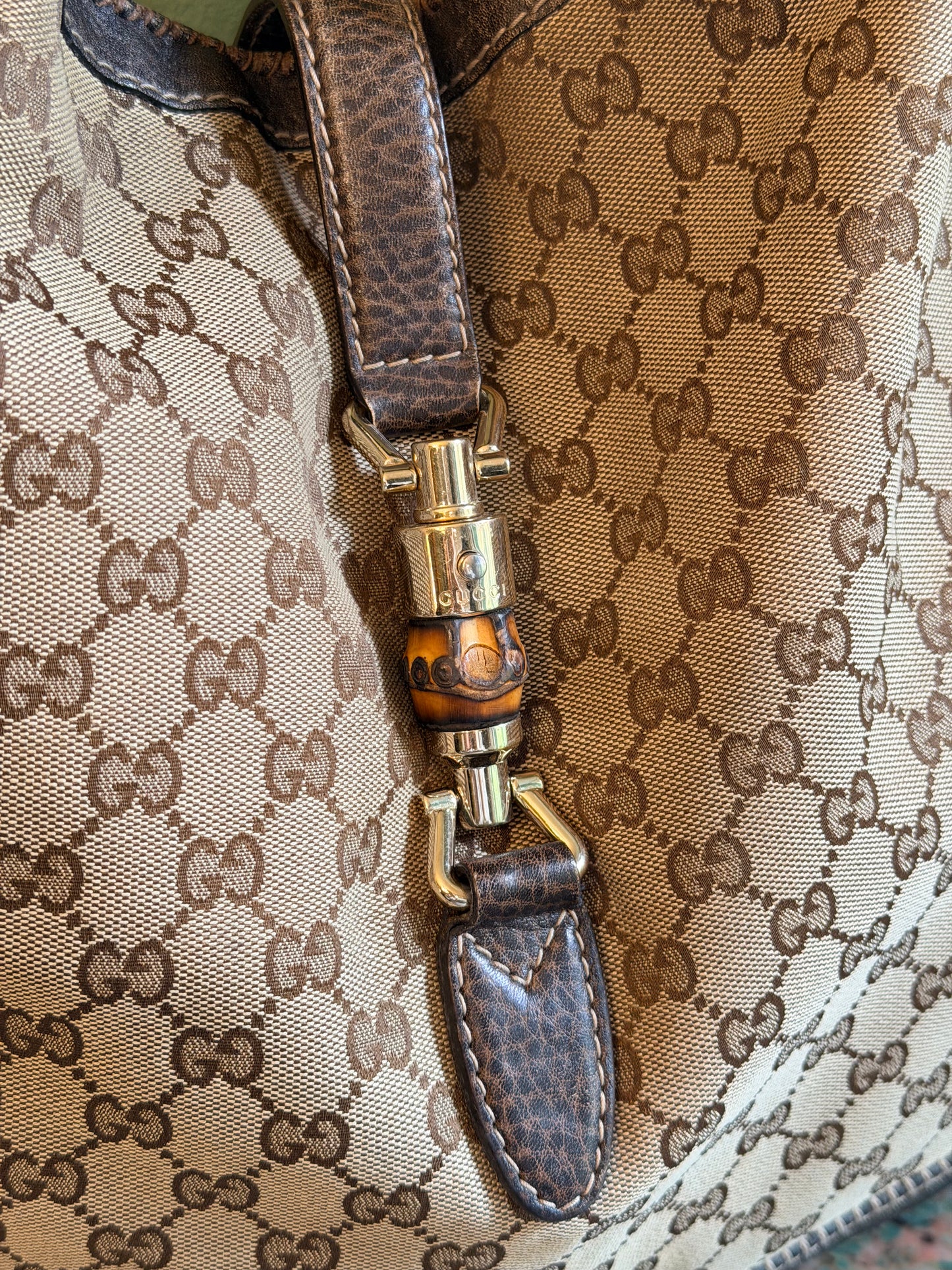 GUCCI BROWN MONOGRAM LARGE NEW JACKIE SHOULDER BAG