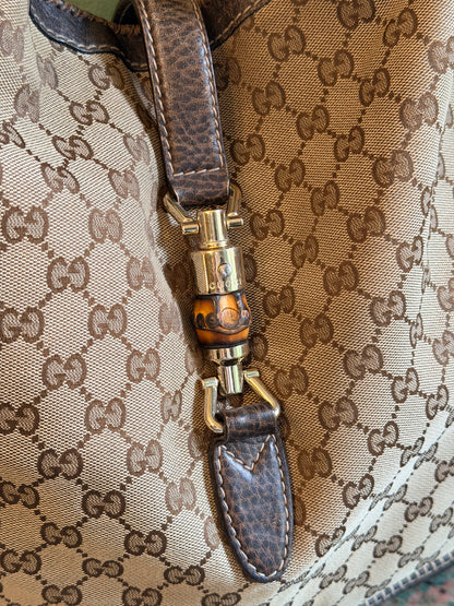 GUCCI BROWN MONOGRAM LARGE NEW JACKIE SHOULDER BAG
