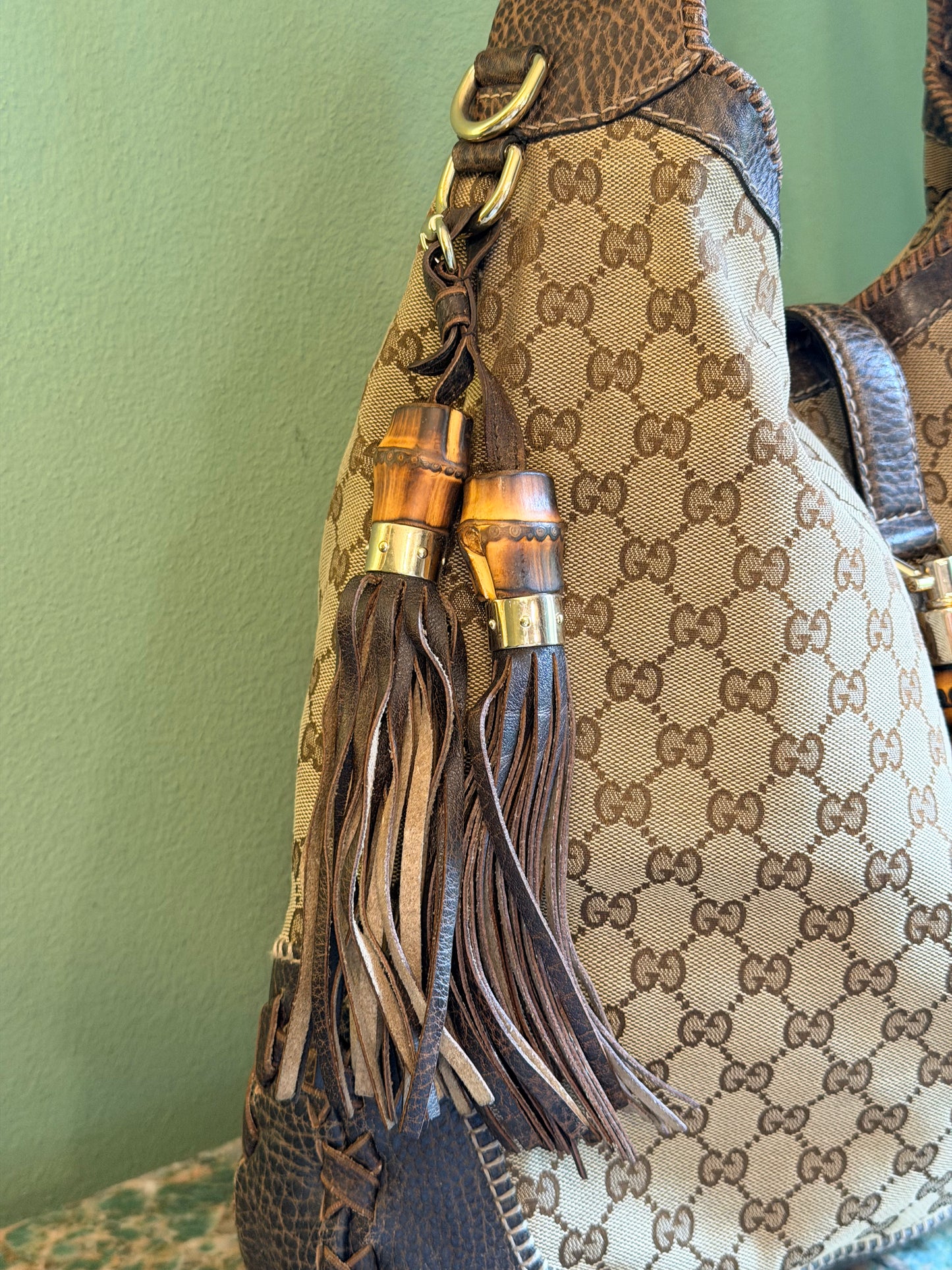 GUCCI BROWN MONOGRAM LARGE NEW JACKIE SHOULDER BAG