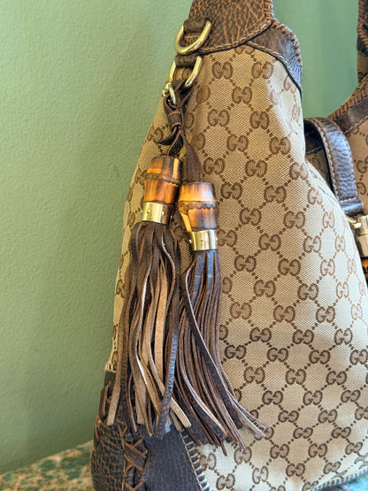 GUCCI BROWN MONOGRAM LARGE NEW JACKIE SHOULDER BAG