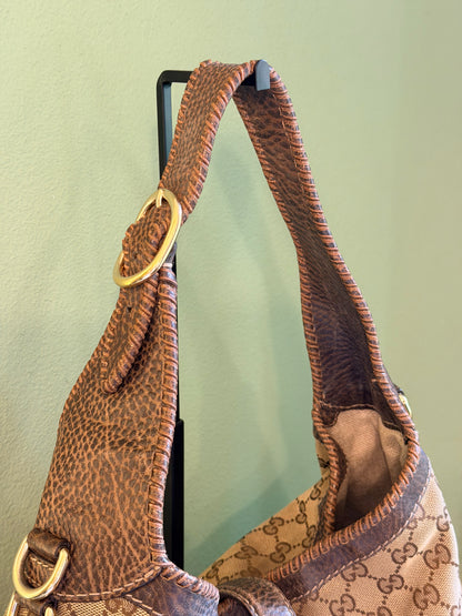 GUCCI BROWN MONOGRAM LARGE NEW JACKIE SHOULDER BAG