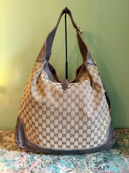 GUCCI BROWN MONOGRAM LARGE NEW JACKIE SHOULDER BAG