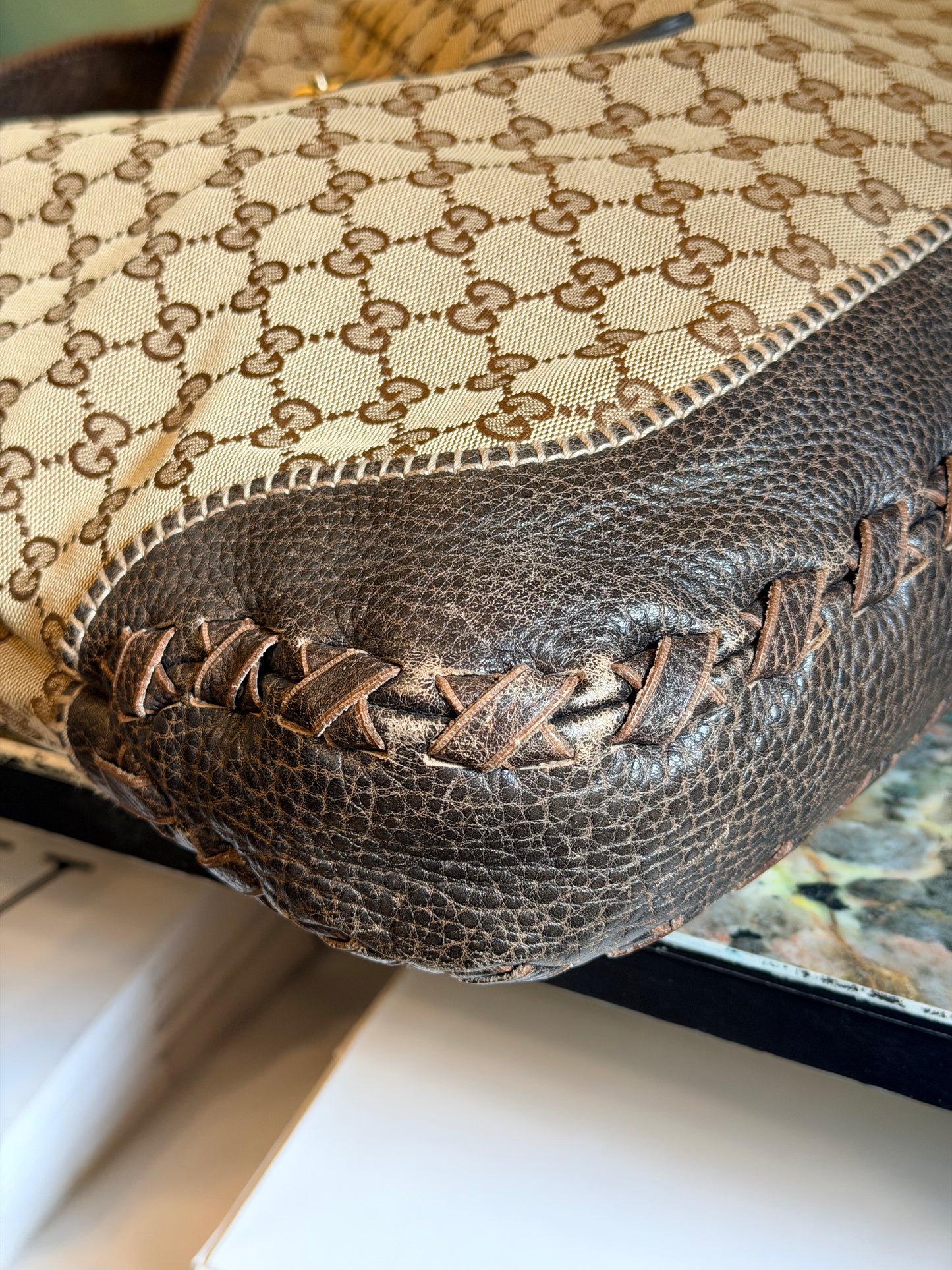 GUCCI BROWN MONOGRAM LARGE NEW JACKIE SHOULDER BAG