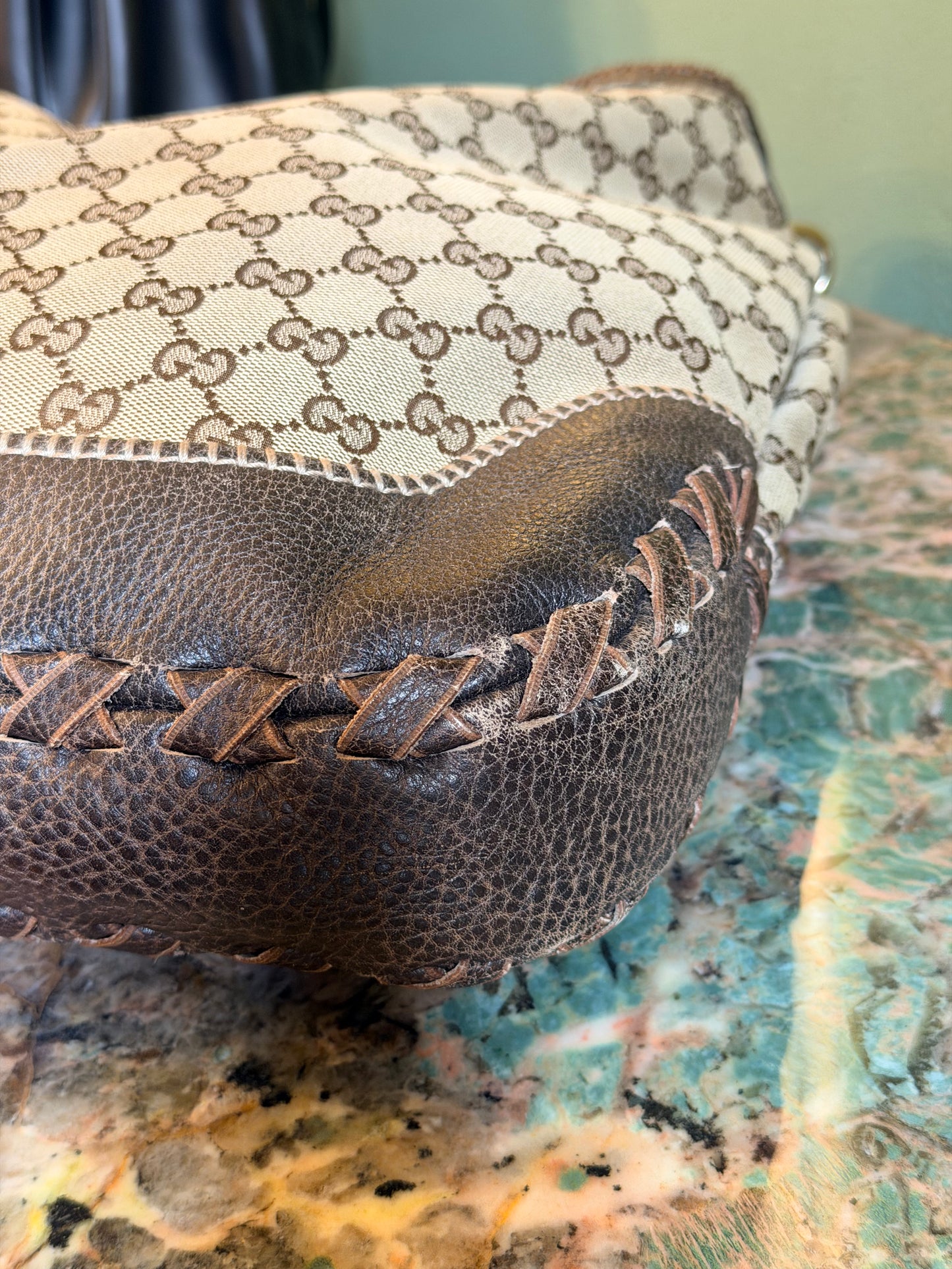 GUCCI BROWN MONOGRAM LARGE NEW JACKIE SHOULDER BAG