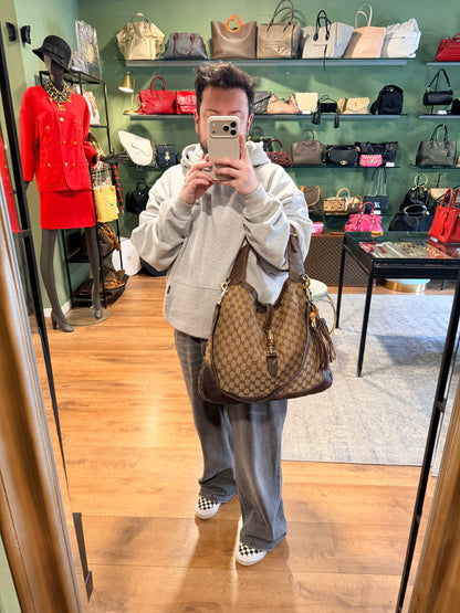 GUCCI BROWN MONOGRAM LARGE NEW JACKIE SHOULDER BAG