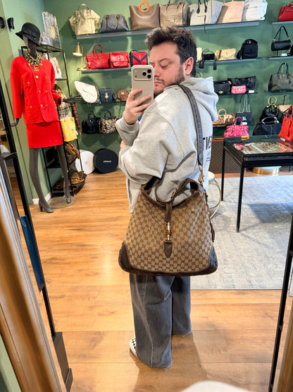 GUCCI BROWN MONOGRAM LARGE NEW JACKIE SHOULDER BAG