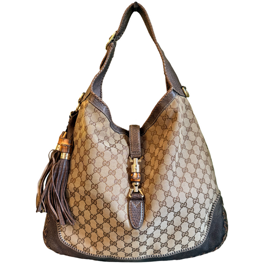GUCCI BROWN MONOGRAM LARGE NEW JACKIE SHOULDER BAG
