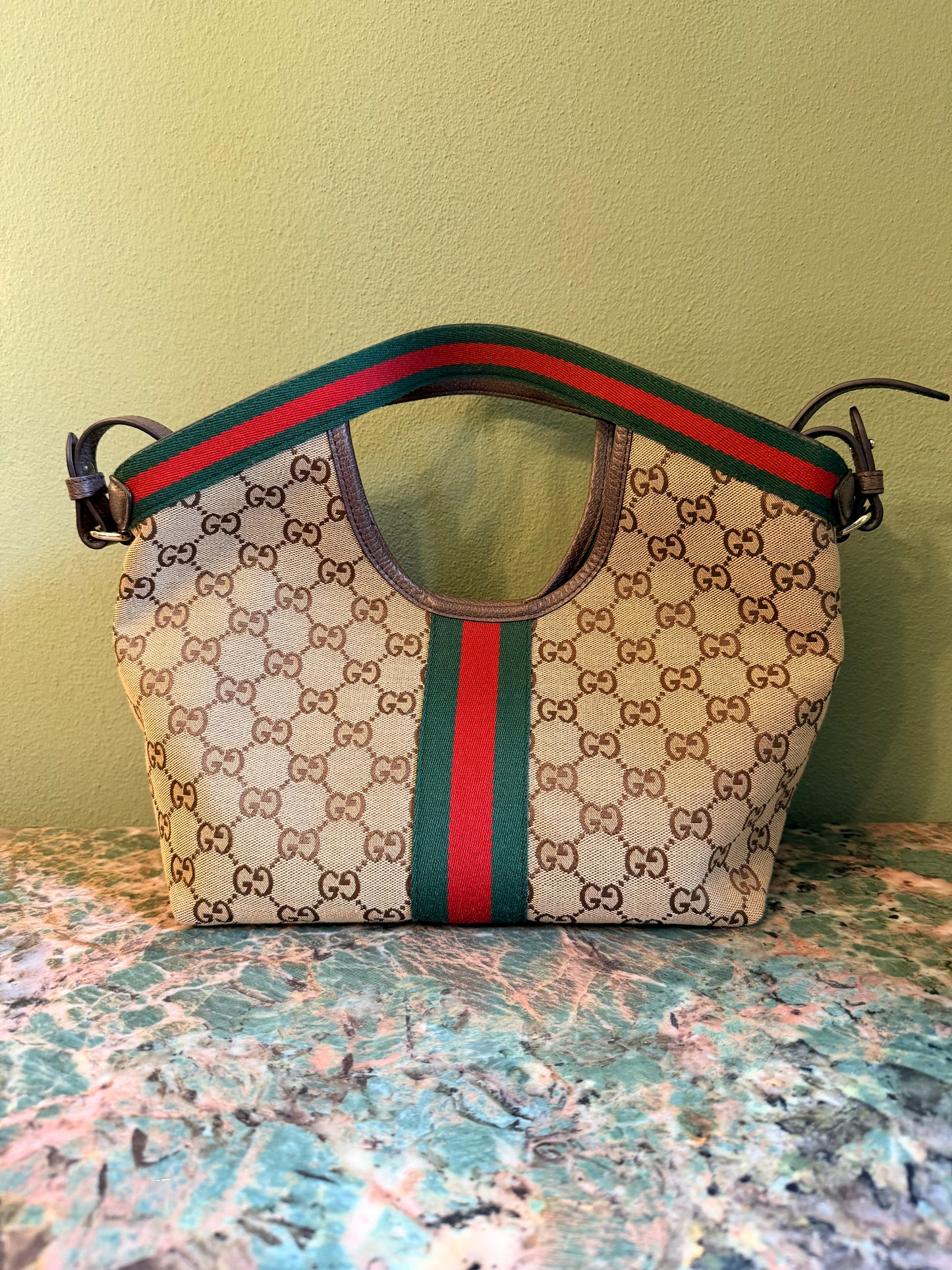 GUCCI BROWN MONOGRAM SMALL GIGLIO CROSSBODY BAG