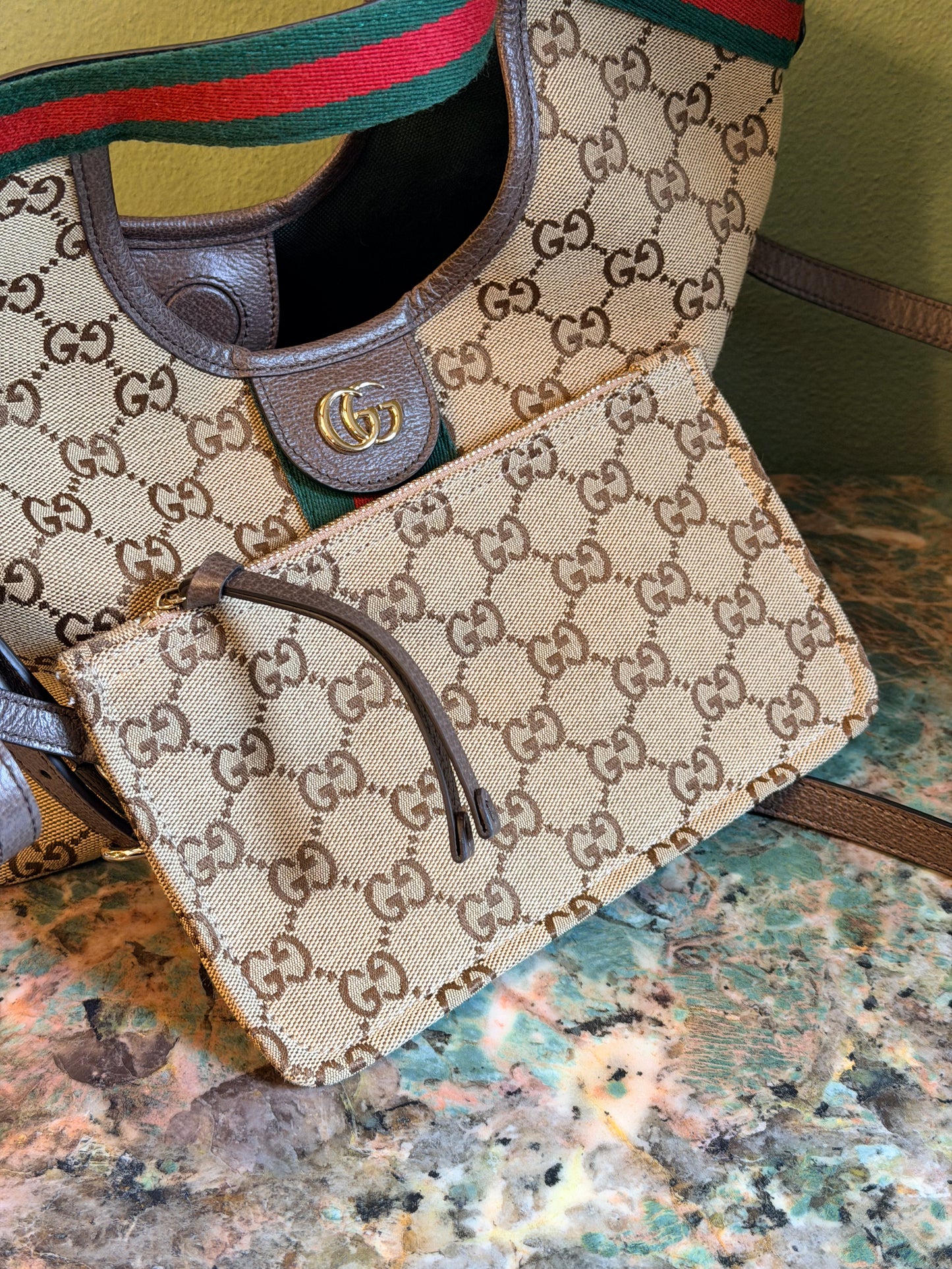 GUCCI BROWN MONOGRAM SMALL GIGLIO CROSSBODY BAG