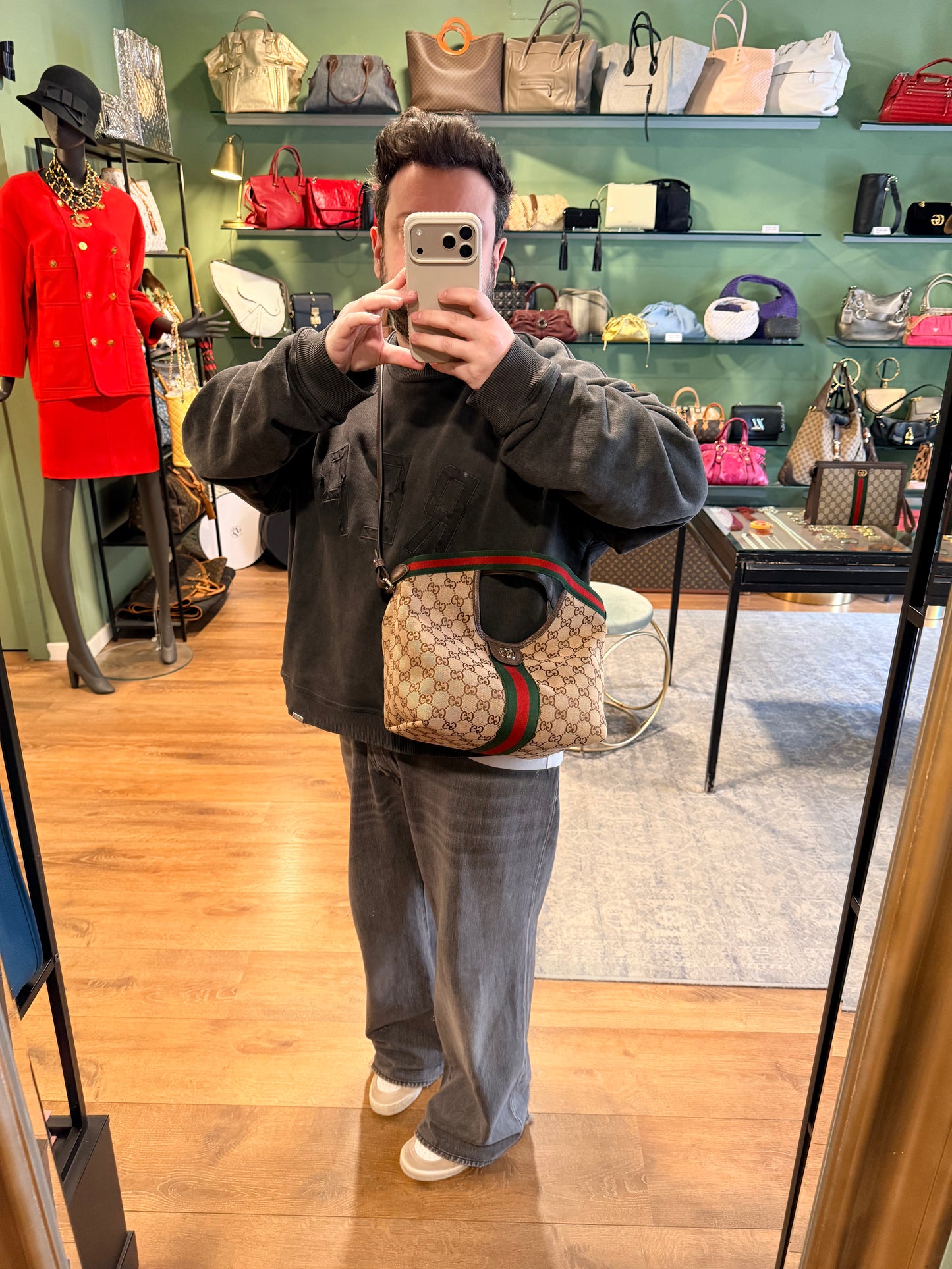 GUCCI BROWN MONOGRAM SMALL GIGLIO CROSSBODY BAG