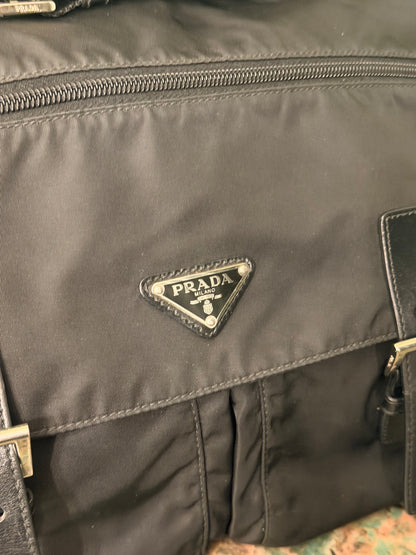 PRADA BLACK NYLON LARGE MESSANGER CROSSBODY BAG