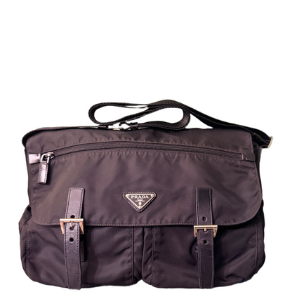 PRADA BLACK NYLON LARGE MESSANGER CROSSBODY BAG
