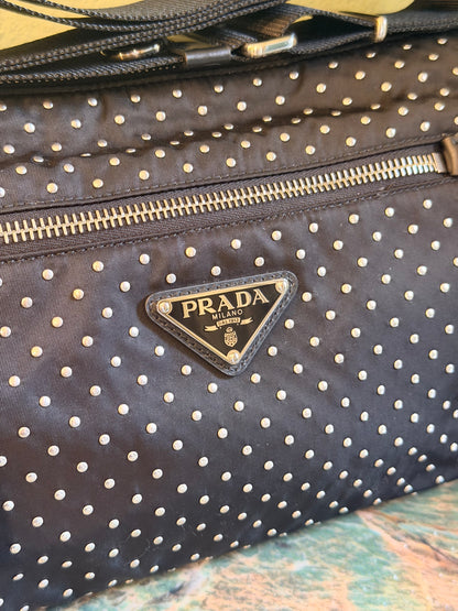 PRADA BLACK NYLON STUDDED CROSSBODY BAG