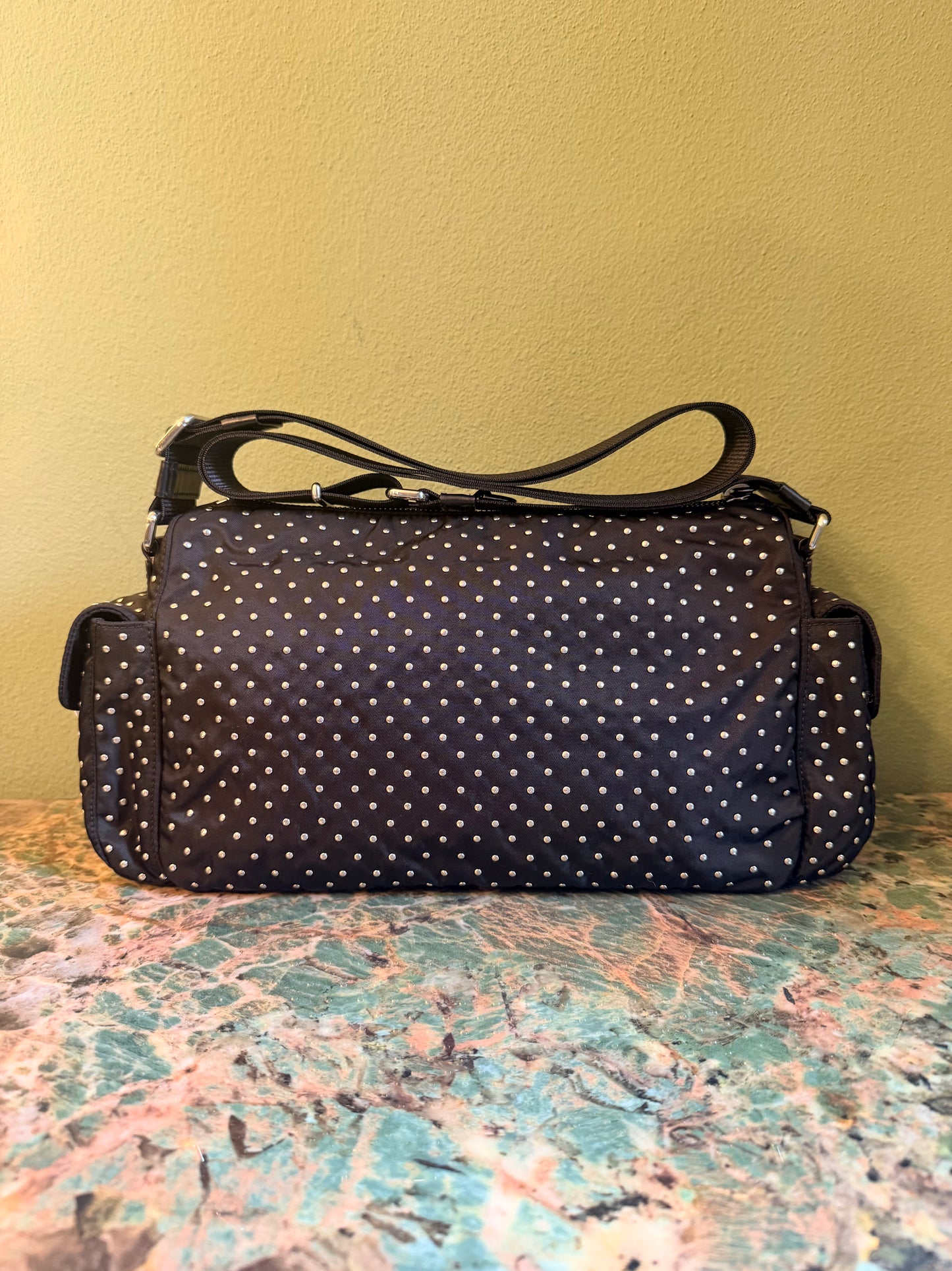 PRADA BLACK NYLON STUDDED CROSSBODY BAG