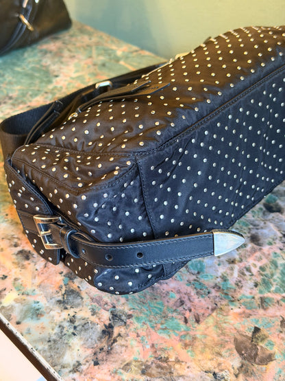 PRADA BLACK NYLON STUDDED CROSSBODY BAG