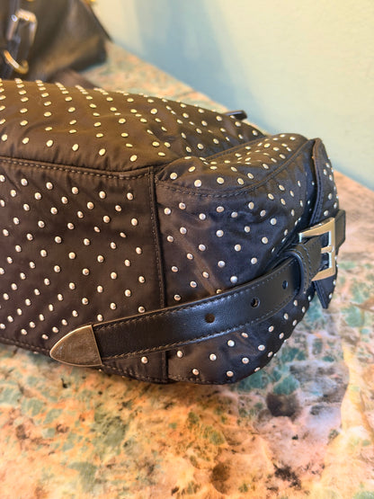 PRADA BLACK NYLON STUDDED CROSSBODY BAG