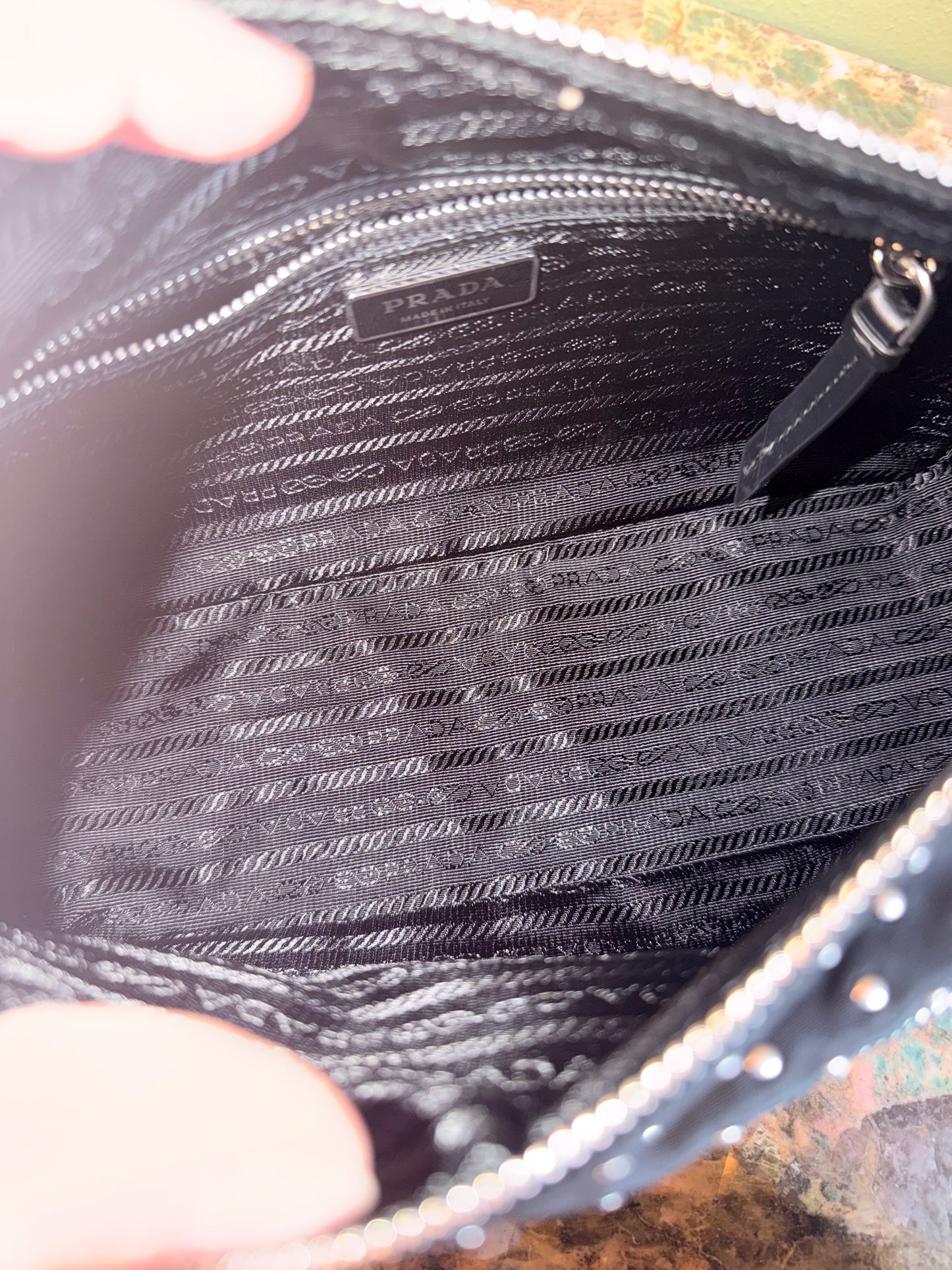 PRADA BLACK NYLON STUDDED CROSSBODY BAG