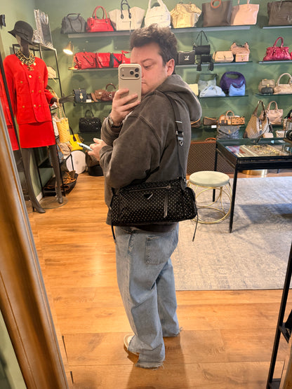PRADA BLACK NYLON STUDDED CROSSBODY BAG