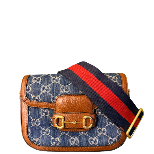 GUCCI MONOGRAM DENIM MINI HORSEBIT 1955 CROSSBODY BAG