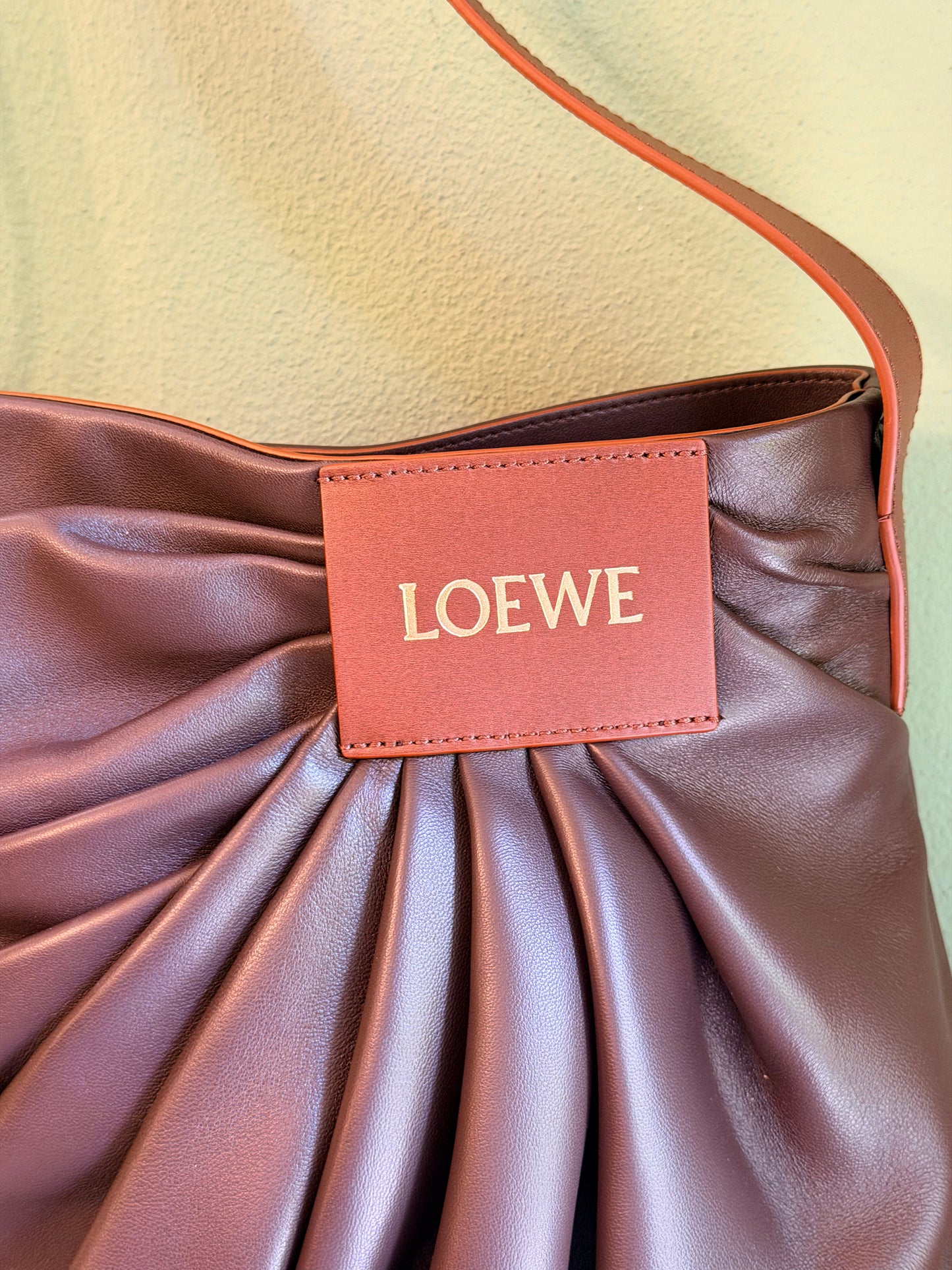 LOEWE BROWN DRAPED LEATHER SHOULDER BAG