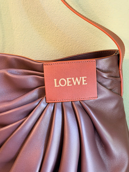 LOEWE BROWN DRAPED LEATHER SHOULDER BAG