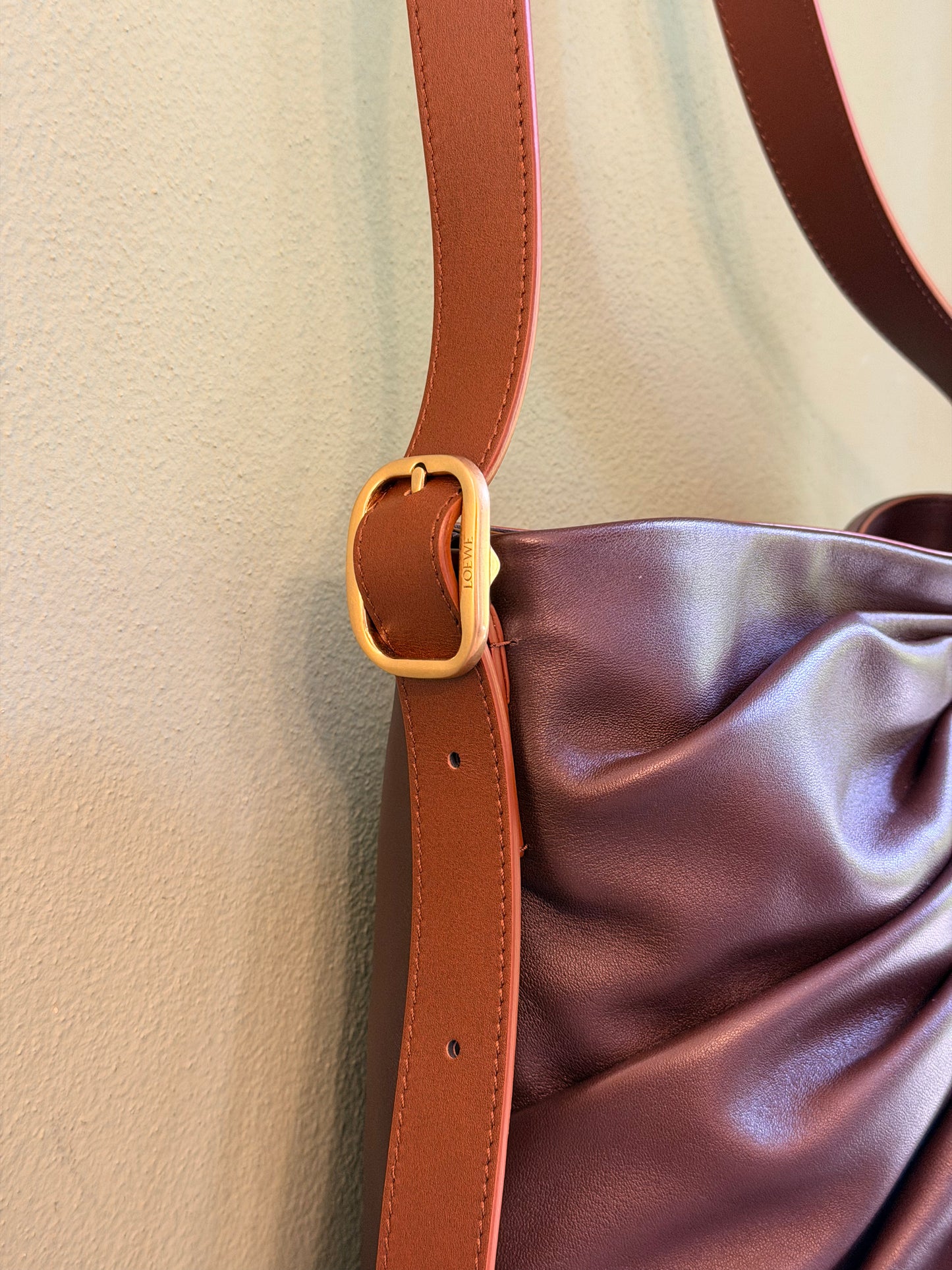 LOEWE BROWN DRAPED LEATHER SHOULDER BAG
