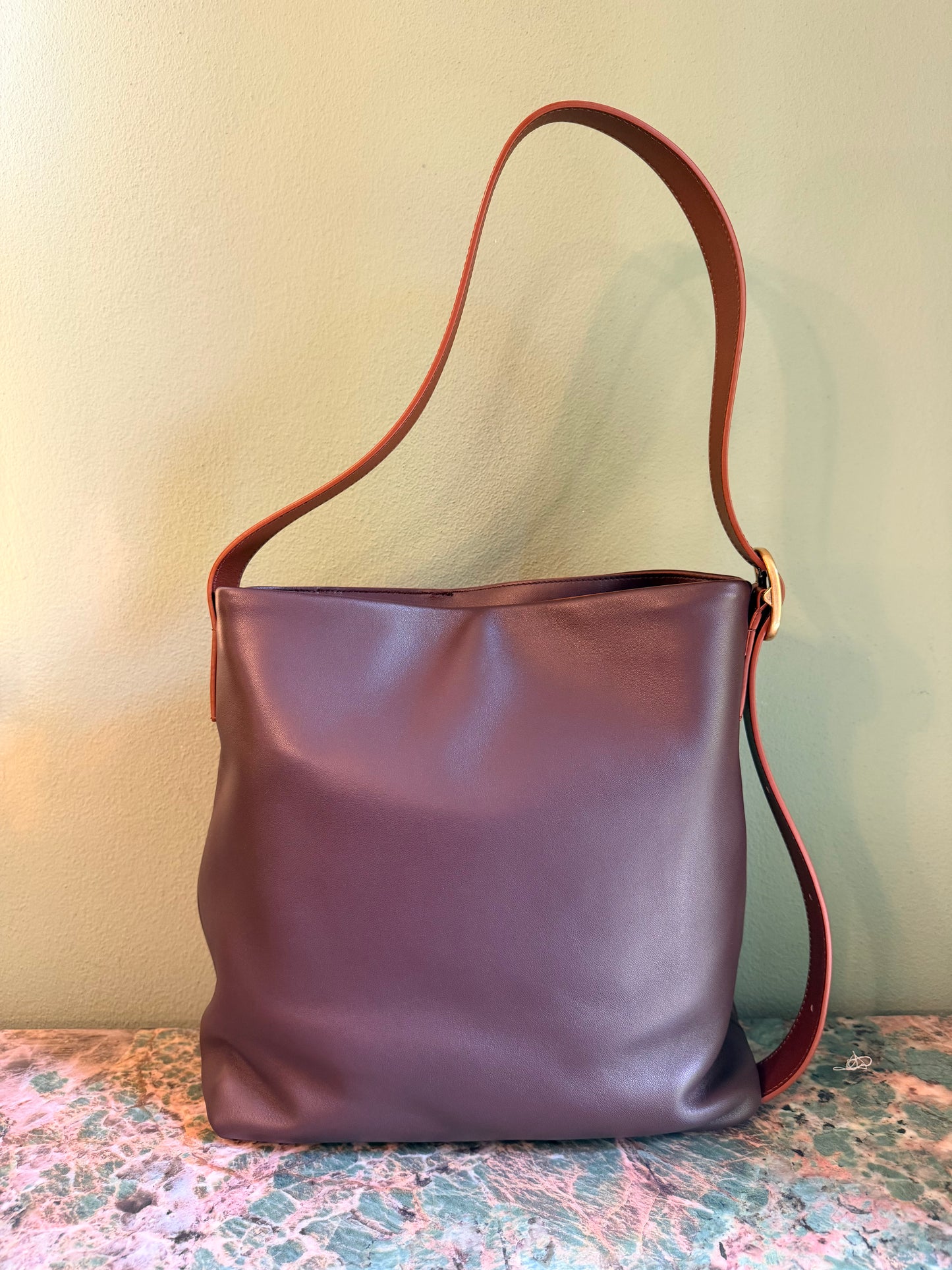 LOEWE BROWN DRAPED LEATHER SHOULDER BAG