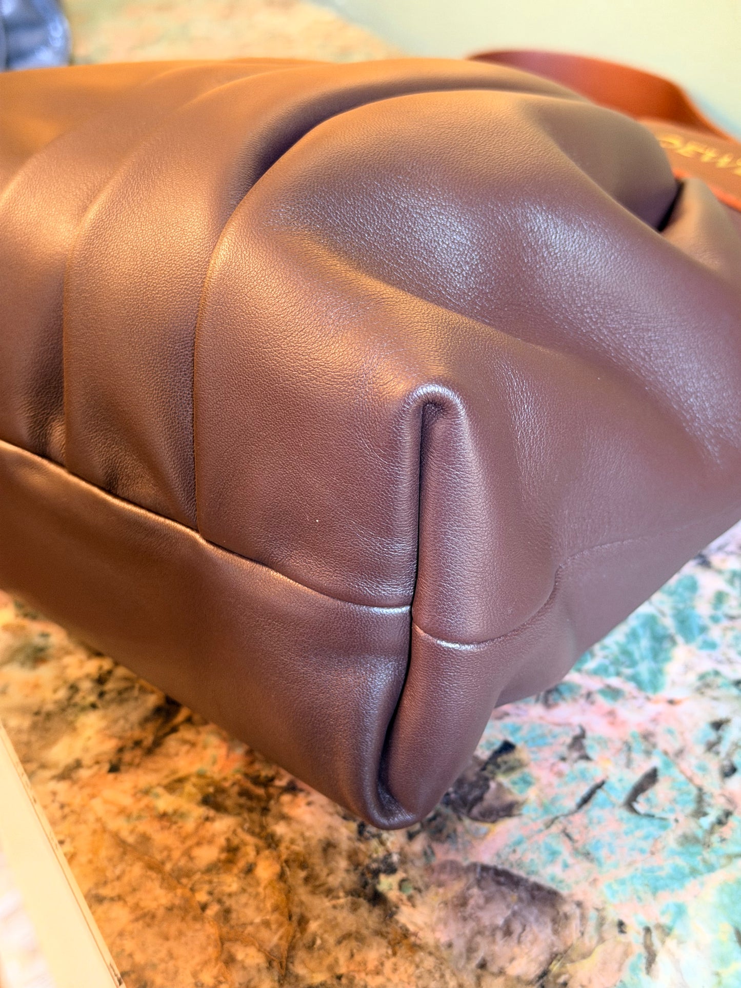 LOEWE BROWN DRAPED LEATHER SHOULDER BAG