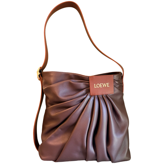 LOEWE BROWN DRAPED LEATHER SHOULDER BAG