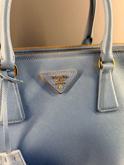 PRADA LIGHT BLUE SAFFIANO SMALL GALLERIA HANDBAG