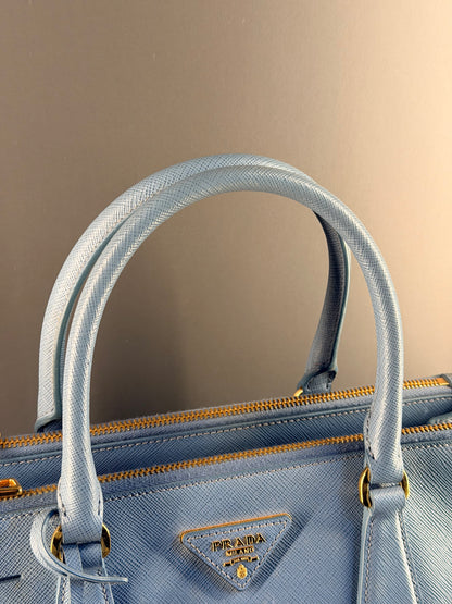PRADA LIGHT BLUE SAFFIANO SMALL GALLERIA HANDBAG