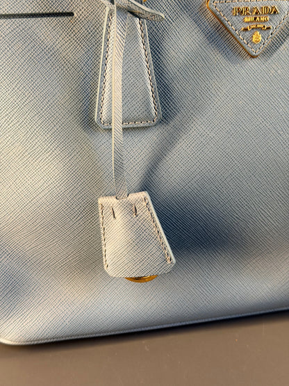 PRADA LIGHT BLUE SAFFIANO SMALL GALLERIA HANDBAG