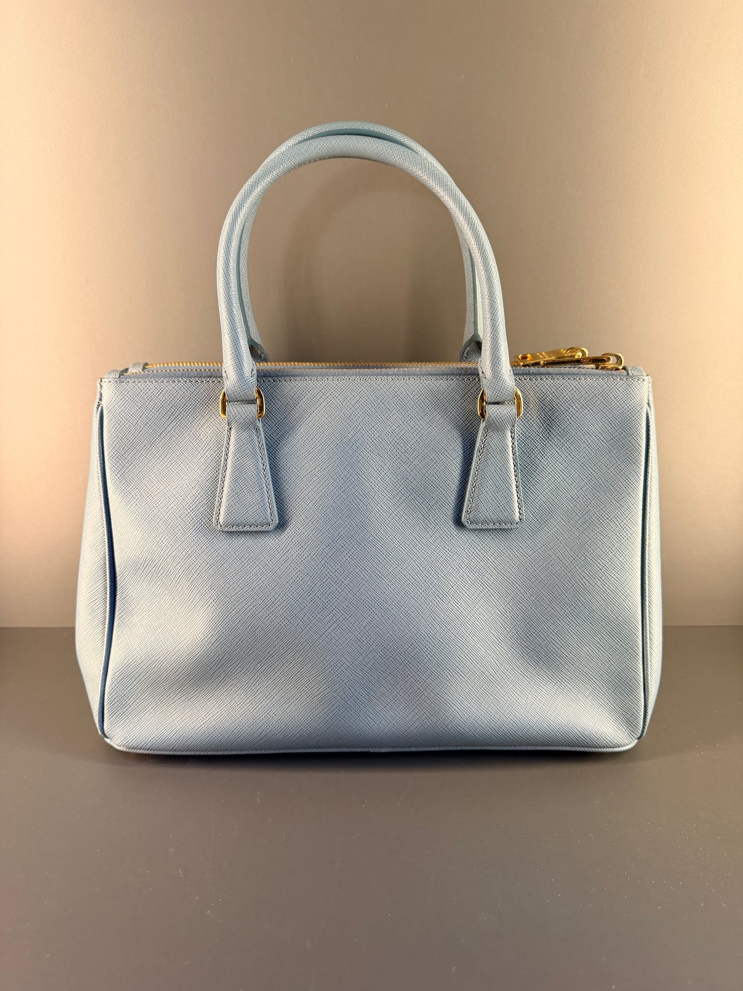 PRADA LIGHT BLUE SAFFIANO SMALL GALLERIA HANDBAG