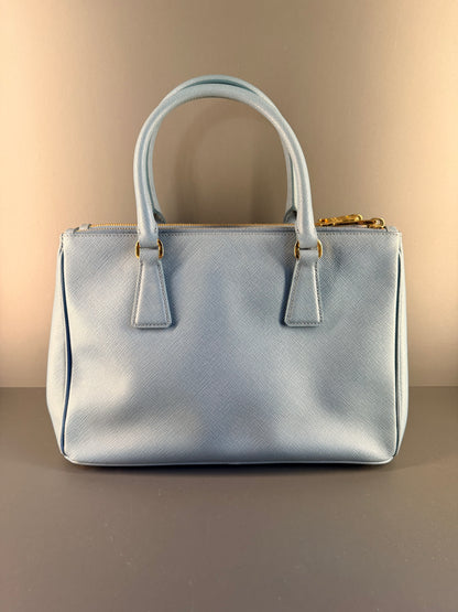 PRADA LIGHT BLUE SAFFIANO SMALL GALLERIA HANDBAG