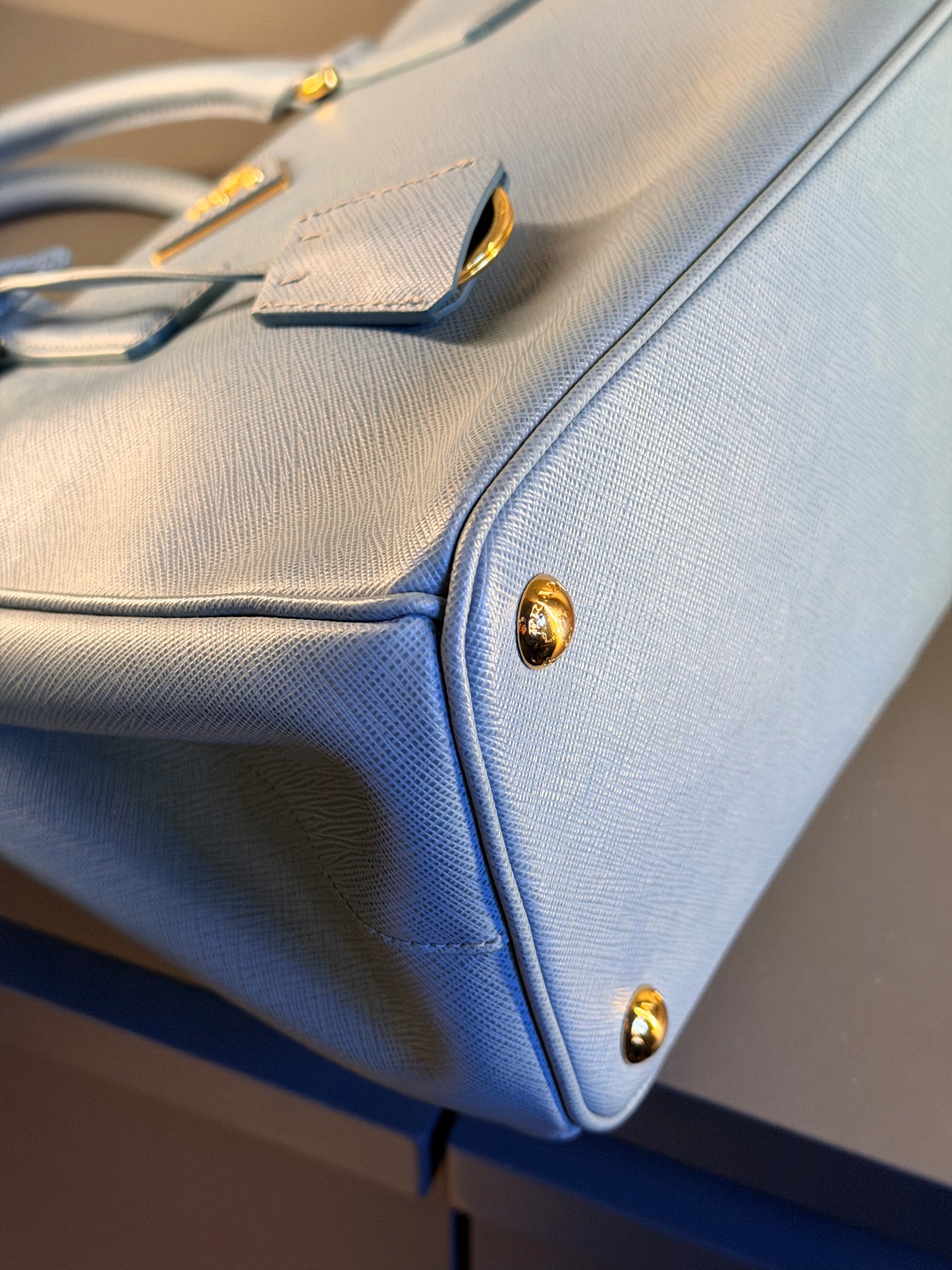 PRADA LIGHT BLUE SAFFIANO SMALL GALLERIA HANDBAG